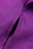 Purple Casual Elegant Solid Patchwork Flounce Fold V Neck Dresses