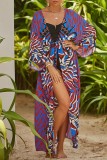 Pink Sexy Casual Print Frenulum Cardigan Swimwears Cover Up