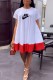 White Casual Print Patchwork Letter O Neck Princess Dresses