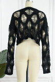 Black Sexy Casual Solid Ripped Hollowed Out See-through O Neck Tops