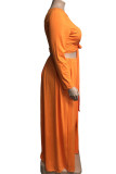 Tangerine Casual Solid Bandage Patchwork O Neck Plus Size Two Pieces
