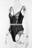 Black Sexy Solid Patchwork See-through With Belt Lingerie