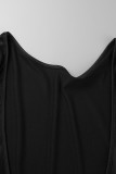 Black Sexy Solid Patchwork Backless O Neck Skinny Rompers