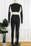 Black Sexy Solid Hollowed Out Patchwork V Neck Skinny Jumpsuits