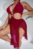 Blue Sexy Print Solid Bandage Patchwork Backless Swimsuit (With Paddings)