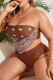 Deep Coffee Sexy Print Backless Strapless Plus Size Swimwear (With Paddings)