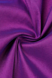 Purple Casual Elegant Solid Patchwork Flounce Fold V Neck Dresses