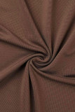Brown Sexy Solid Patchwork V Neck Pencil Skirt Dresses