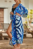 Pink Sexy Casual Print Frenulum Cardigan Swimwears Cover Up