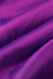 Purple Casual Elegant Solid Patchwork Flounce Fold V Neck Dresses