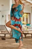 Pink Sexy Casual Print Frenulum Cardigan Swimwears Cover Up
