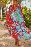 Pink Sexy Casual Print Frenulum Cardigan Swimwears Cover Up