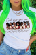 White Casual Print Patchwork O Neck T-Shirts