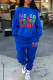 Blue Street Print O Neck Long Sleeve Two Pieces