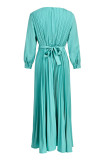 Green Casual Elegant Solid Patchwork Fold With Belt V Neck Straight Dresses