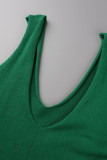 Green Casual Solid Hollowed Out Patchwork Halter Tops