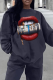 Black Casual Lips Printed Patchwork O Neck Tops