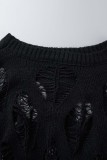 Black Sexy Casual Solid Ripped Hollowed Out See-through O Neck Tops
