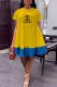 Yellow Casual Print Patchwork Letter O Neck Princess Dresses
