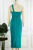 Rose Red Elegant Solid Patchwork Appliques Oblique Collar Dresses