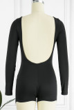 Black Sexy Solid Patchwork Backless O Neck Skinny Rompers