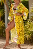 Pink Sexy Casual Print Frenulum Cardigan Swimwears Cover Up