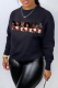 Black Street Print Letter O Neck Tops