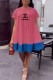 Rose Red Casual Print Patchwork Letter O Neck Princess Dresses