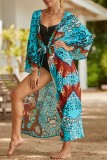 Pink Sexy Casual Print Frenulum Cardigan Swimwears Cover Up