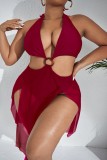Blue Sexy Print Solid Bandage Patchwork Backless Swimsuit (With Paddings)