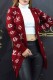 Red Casual Letter Patchwork Cardigan Collar Tops