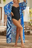 Pink Sexy Casual Print Frenulum Cardigan Swimwears Cover Up