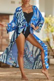 Pink Sexy Casual Print Frenulum Cardigan Swimwears Cover Up