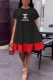 Black Casual Print Patchwork Letter O Neck Princess Dresses