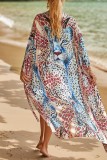 Pink Sexy Casual Print Frenulum Cardigan Swimwears Cover Up