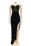 Red Fashion Sexy Patchwork Sequins See-through Backless Spaghetti Strap Irregular Dress