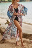 Pink Sexy Casual Print Frenulum Cardigan Swimwears Cover Up
