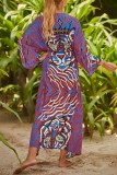 Pink Sexy Casual Print Frenulum Cardigan Swimwears Cover Up