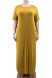 Yellow Casual Solid Patchwork Slit V Neck Straight Plus Size Dresses