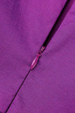 Purple Casual Elegant Solid Patchwork Flounce Fold V Neck Dresses