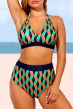 Multicolor Sexy Print Bandage Patchwork Backless Swimwears (With Paddings)