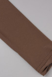 Brown Sexy Solid Patchwork V Neck Pencil Skirt Dresses