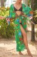 Dark Green Sexy Casual Print Frenulum Cardigan Swimwears Cover Up