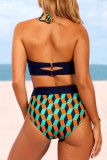 Multicolor Sexy Print Bandage Patchwork Backless Swimwears (With Paddings)