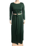 Green Casual Solid Bandage Patchwork O Neck Plus Size Two Pieces