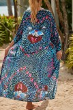 Pink Sexy Casual Print Frenulum Cardigan Swimwears Cover Up