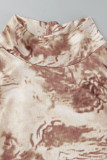 Brown Sexy Print Patchwork Half A Turtleneck Pencil Skirt Dresses