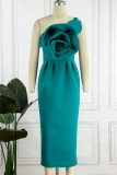 Rose Red Elegant Solid Patchwork Appliques Oblique Collar Dresses