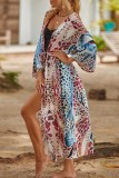 Pink Sexy Casual Print Frenulum Cardigan Swimwears Cover Up