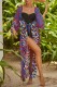 Blue Red Sexy Casual Print Frenulum Cardigan Swimwears Cover Up